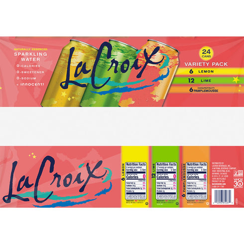 LaCroix Sparkling Lemon, Lime, and Pamplemousse Variety Pack, 24 pk./12 oz.